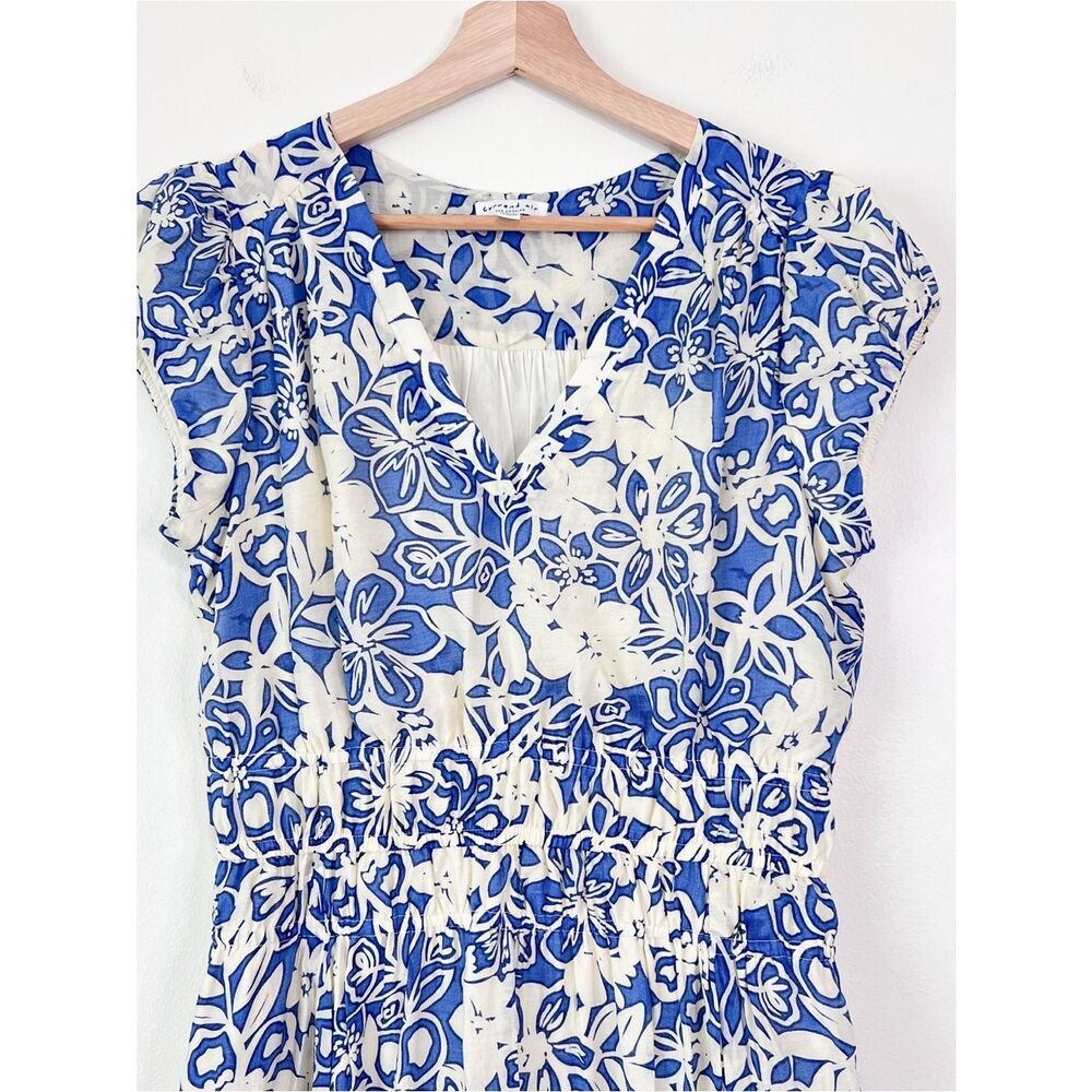 Current Air Blue White Floral Balloon Hem Midi Dress Smocked Waist Pockets Sz M - Picture 3 of 12